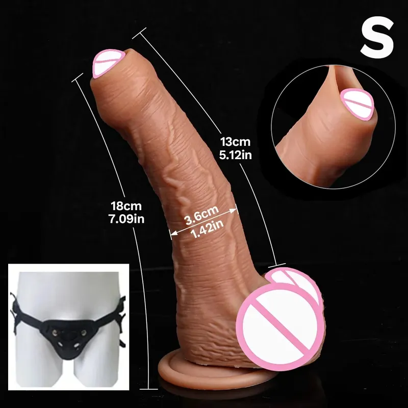 Pas cher doux bite réaliste Strapon gros gode peau sentir petit pénis Double Silicone ventouse bite Gay Anal jouets sexuels hommes femmes — image 11