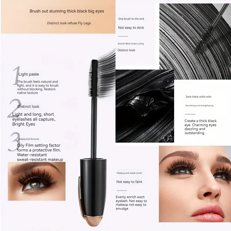 1 ST Waterdichte 3D Mascara Dikke Lange Vlekbestendige Mollige Gecodeerde Langdurige Curling Grote Oogmake-up met 360 ° Spiraalborstel — image 5