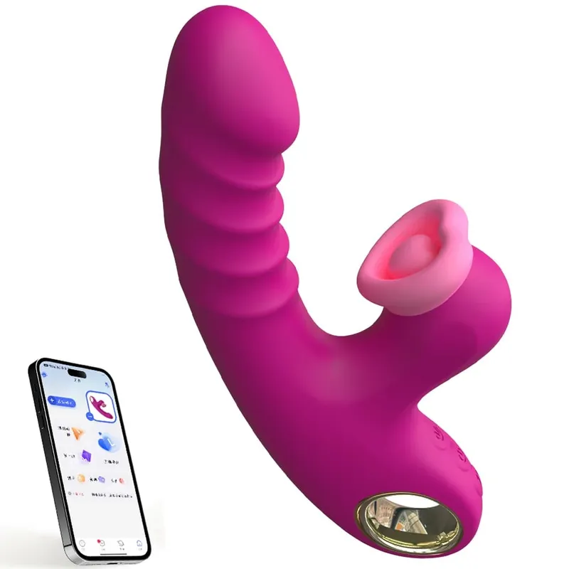 Spinta vibratore vibratore massaggiatore vaginale stimolatore clitorideo controllo APP 9 modalità telescopiche 9 sbattimento 2 in 1 giocattoli sessuali per donne — image 7