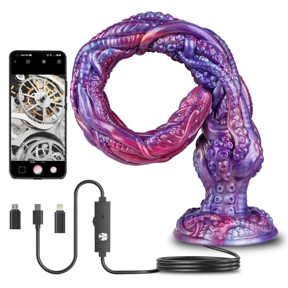 1080P Endoskopkamera, Silikon-Analplug, Echtzeit-Dildo mit 8 LED-Leuchten, IP67 wasserdichtes Sexspielzeug für die Erkundung von Erwachsenen — image 1