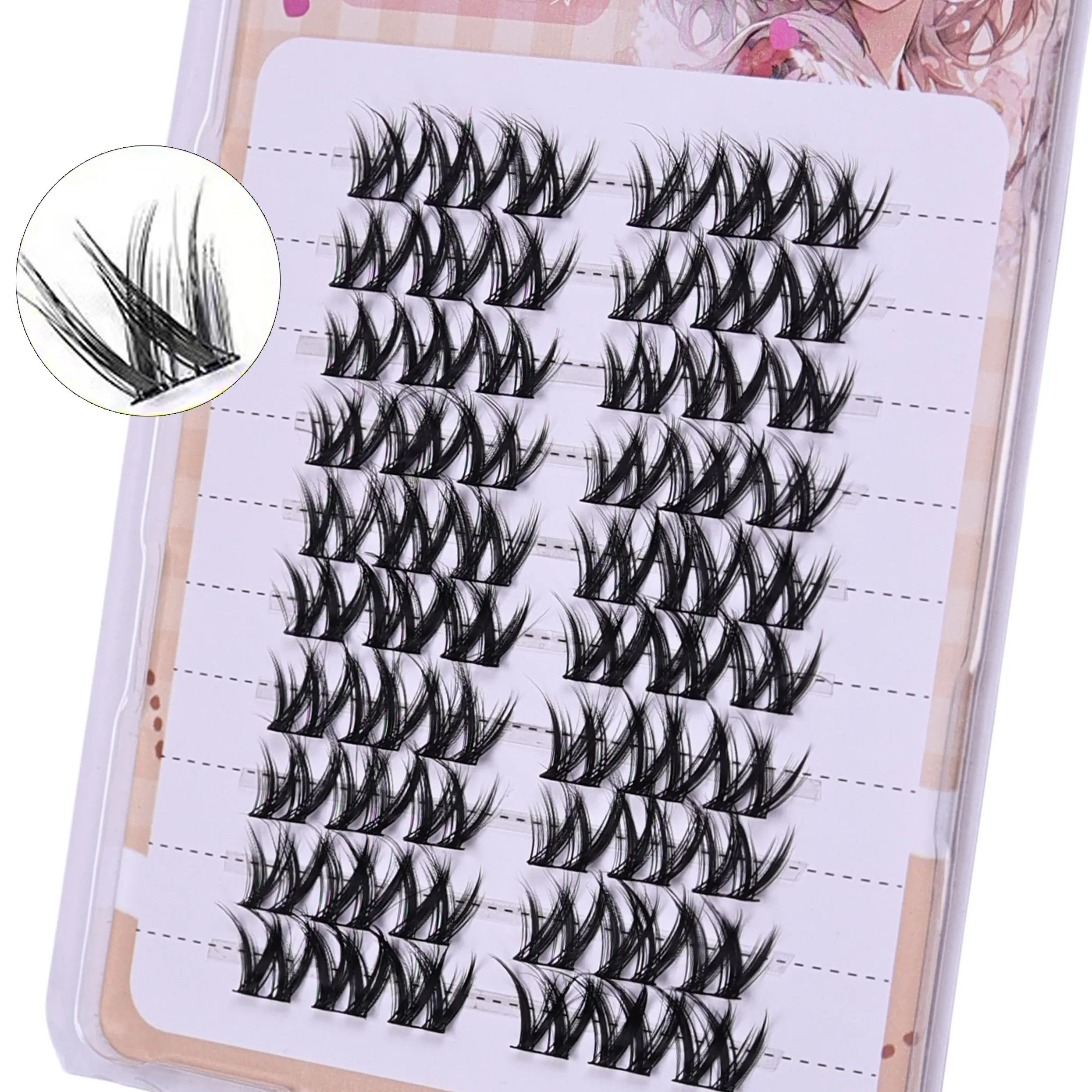 Açık Mat Fiber W-Şekil Kabarık Küme Kirpikler 10 Satır 60 Kesilmemiş Kümeler Doğal DIY Anime Göz Makyajı Kirpikler Günlük Ofis için