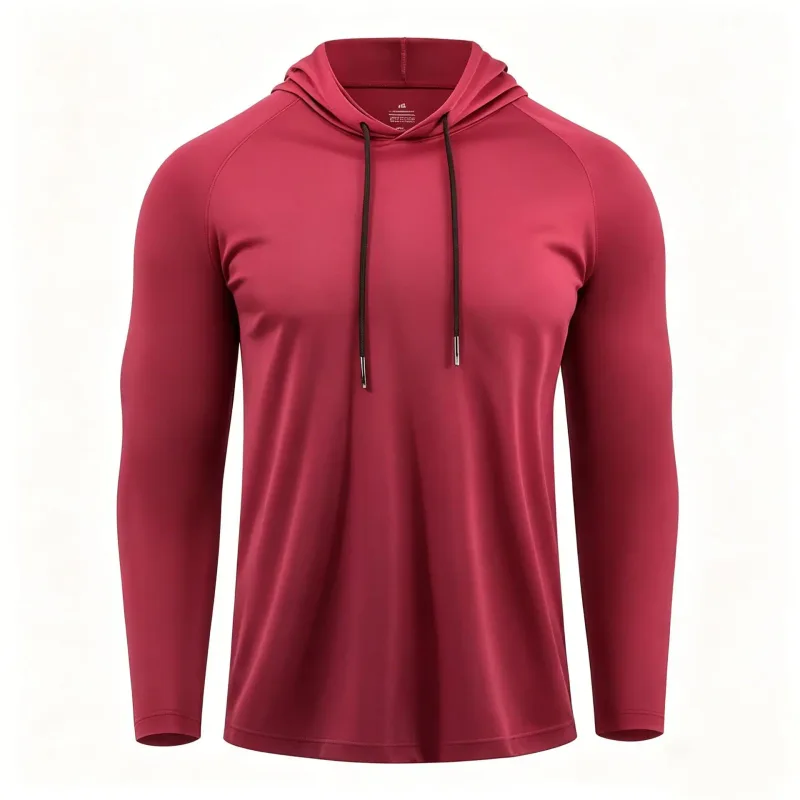 Baju Pelindung Matahari Lelaki Hoodie Lengan Panjang Pepejal Kemeja-T Cepat Kering Lelaki Bina Badan Kecergasan Otot Pakaian Sukan Pakaian Gim — image 11