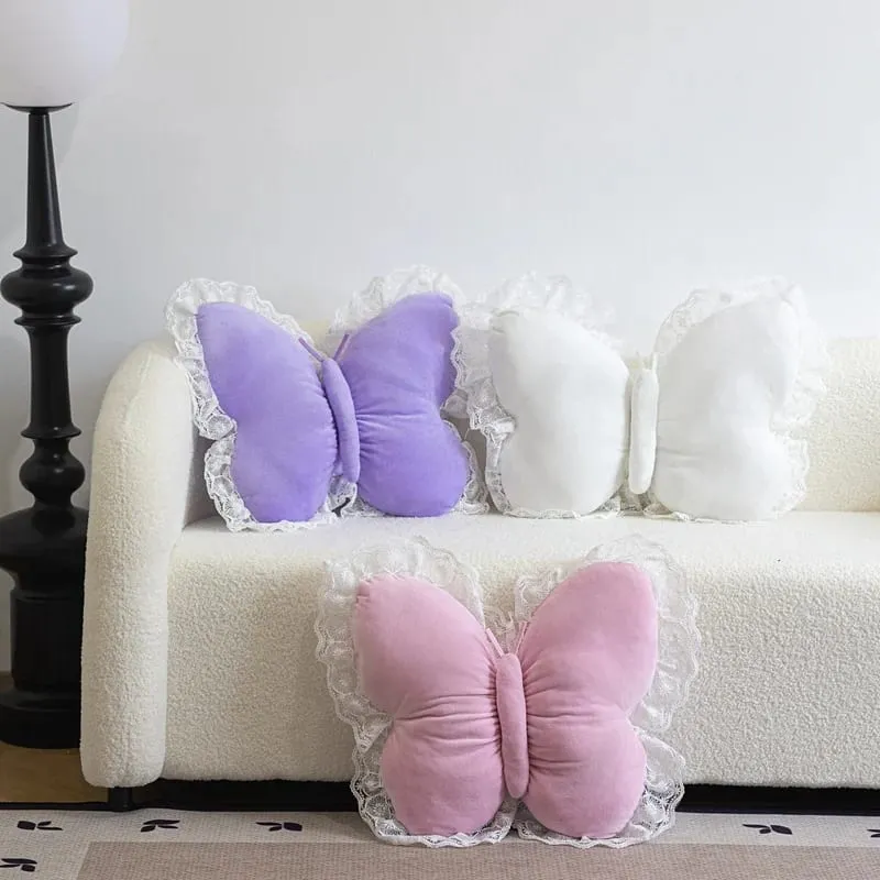Bantal Renda Kupu-kupu Bantal Dekoratif Berbentuk Kupu-kupu untuk Sofa Tempat Tidur Sofa Bantal Penopang Lumbar Beludru Mewah untuk Kursi Kantor — image 4