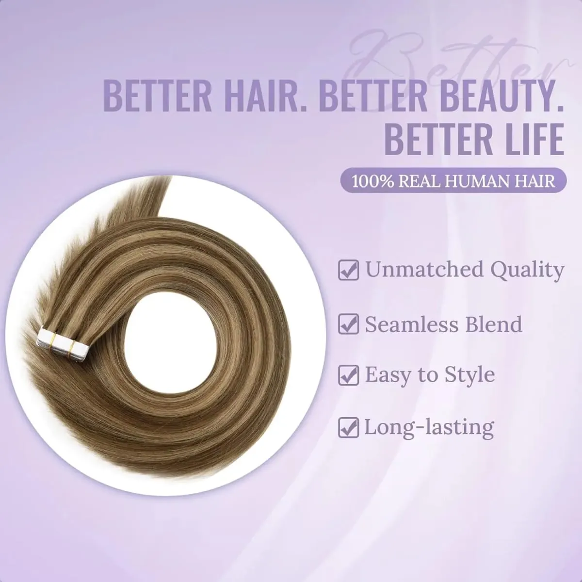 Lige tape i hårextensions Ægte menneskehår sømløs tape i menneskehår extensions 50 gram 20 stk. usynlig brun tape ins. — image 6