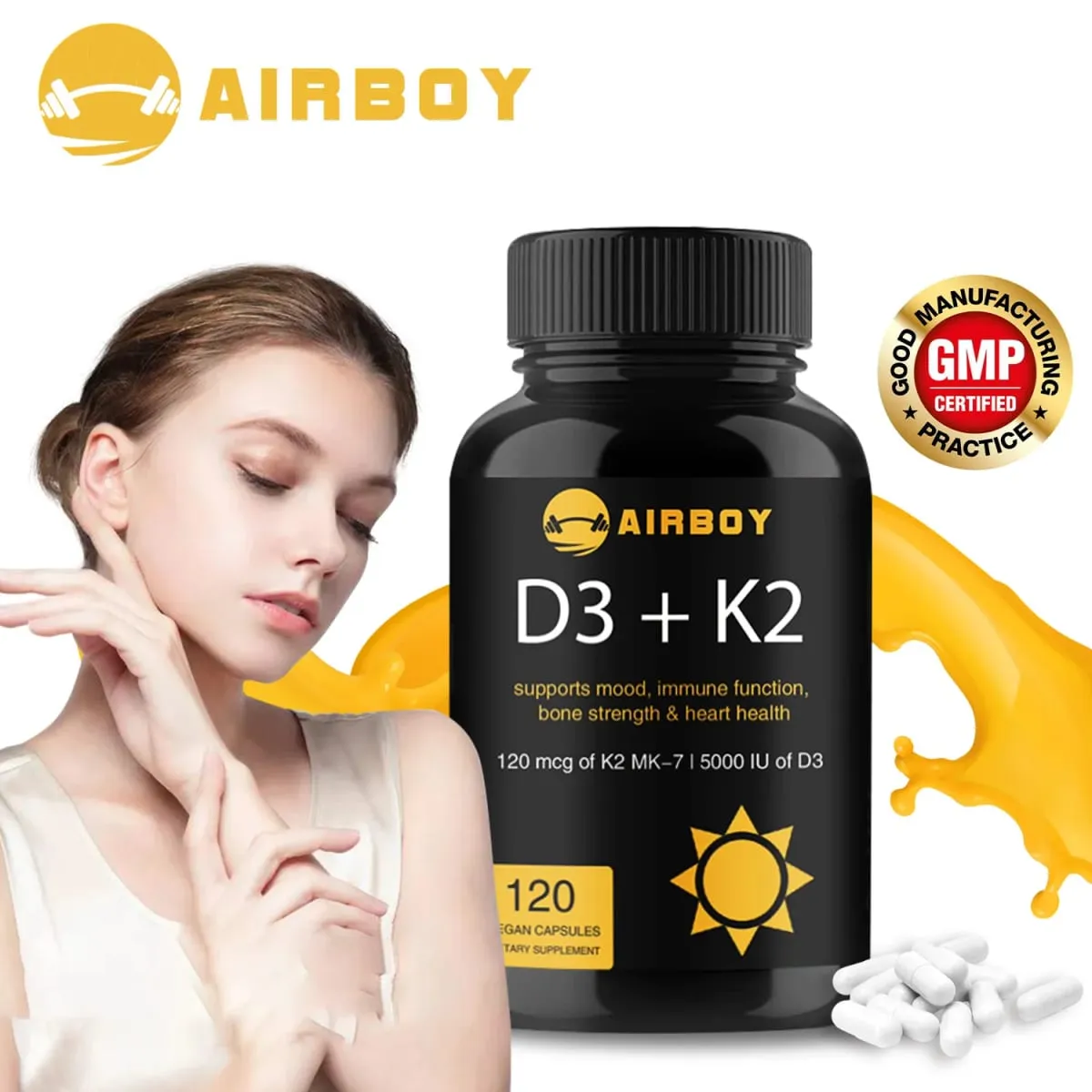 Vitamin D3+K2-Kapseln – zur Regulierung des Kalziumstoffwechsels, Förderung der Gesundheit von Knochen, Herz und Immunsystem