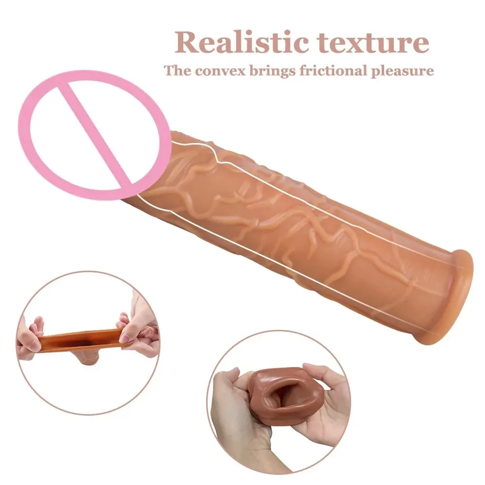 Realistic Penis Extension Cock Sleeve Reusable Silicone Penis Enlarger Delay Condoms For Men Dildo Enhancer Sex Toys Erotic Shop