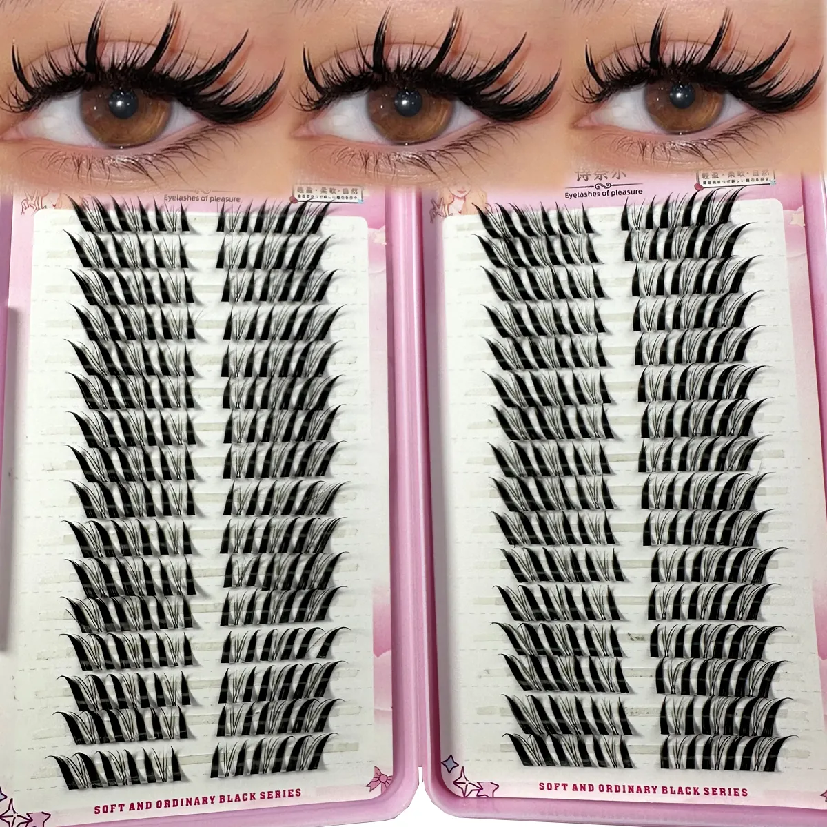 32 řad Fox Eye Manga Cluster Lashes Řasy Kočičí Eye Řasy Individuální řasy Přirozený vzhled DIY Prodloužení řas Objem Shluky řas — image 2