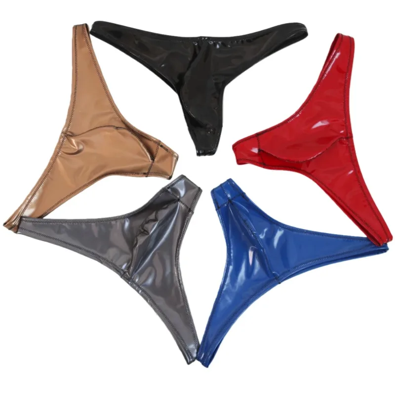 Sexy Men Plus Size Latex PVC Shiny Hot Short Convex U Pouch G-string Fashion Underwear Tights Lingeries PU Stage Briefs — image 4