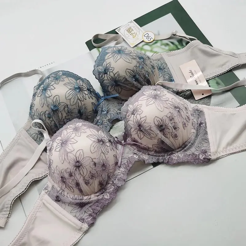 Neues, stützendes Spitzen-BH-Set, Luxusmodelle, Stickerei, hautfreundliche Dessous, kurzer Anzug, bequeme, kabellose Unterwäsche — image 2