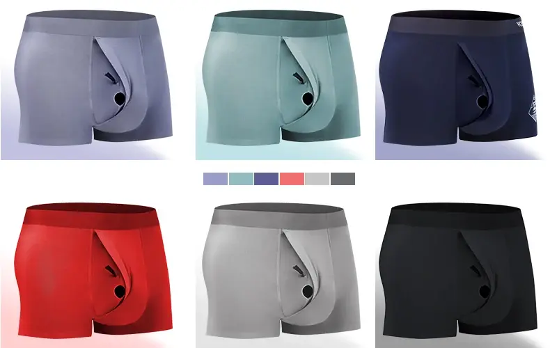 Men's Breathable Underwear Front Open Hole with Adjustable Ring Sheath Boxers Foreskin Long Therapy Enhanced Man Boxers Briefs — image 1