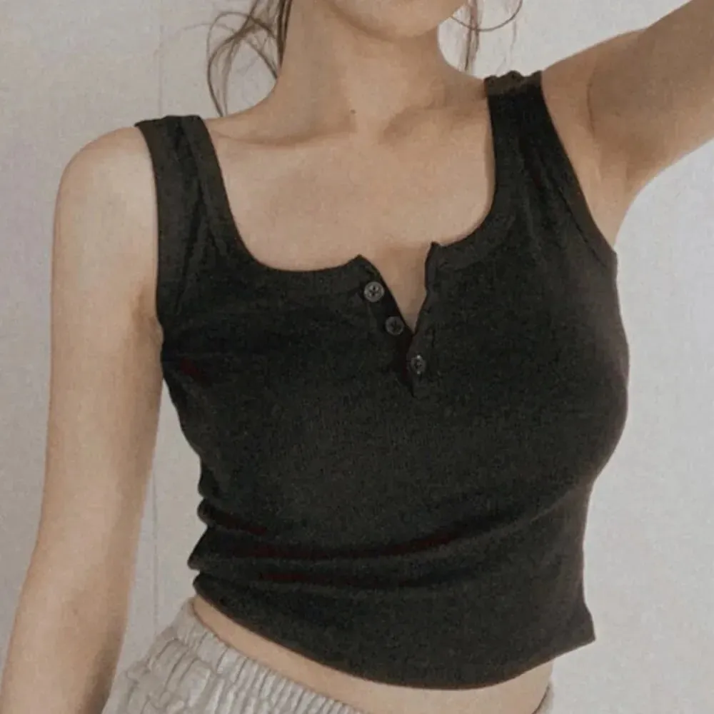 Linne för kvinnor Ribbstickad Button Down Ärmlös blus Enfärgad Casual Dam Tonåringar Trendiga Basic sommarklänningar — image 4