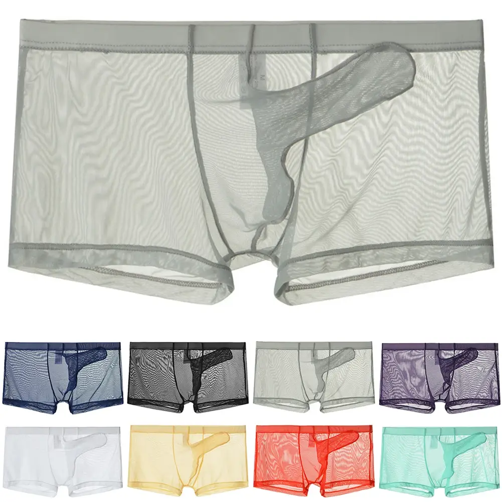 Sexy Men Mesh Transparent Lightweight Underwear See Through Breathable Boxer Briefs Panties Bullet Separation Male Boxer Panties