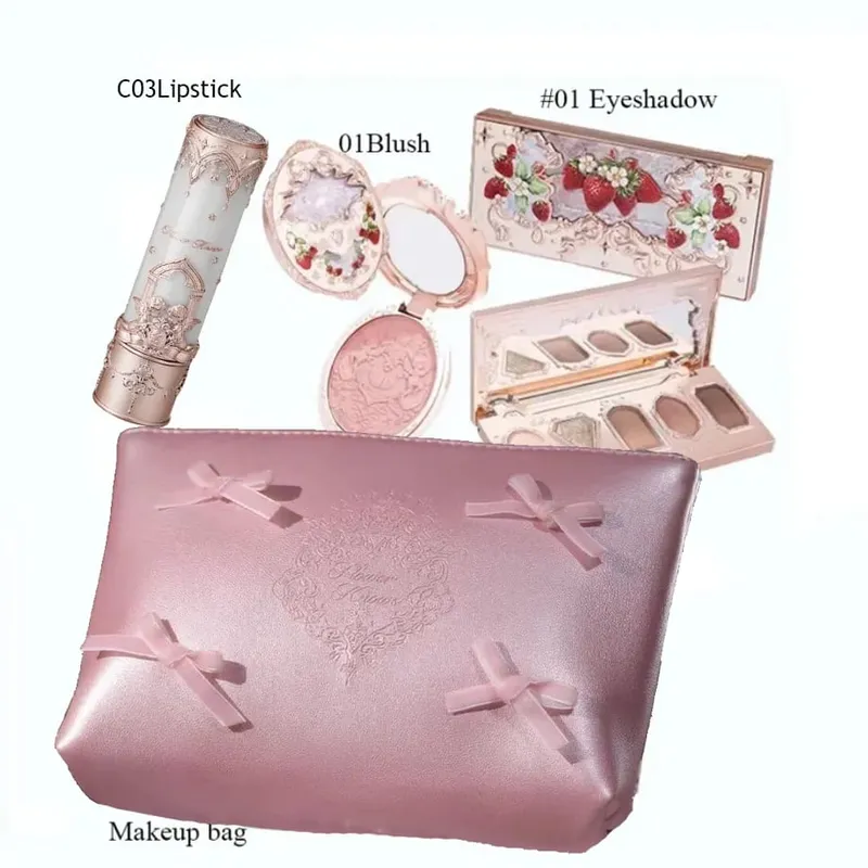 Conjunto de maquiagem Flowerknows Kit de presente Shimmer Full Box Blush Creme labial de veludo de longa duração com bolsa Kit de maquiagem — image 6