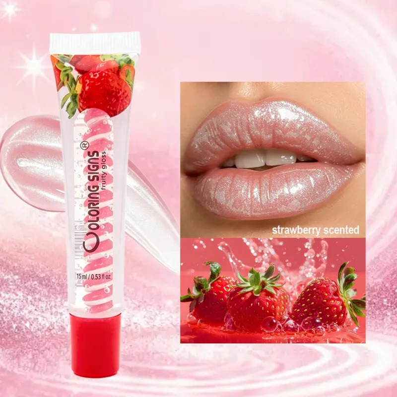 ลิปกลอสฟรุ๊ตตี้สตรอเบอร์รี่บลูเบอร์รี่ Shiny Lip Oil Moisturizing Plumping Shimmer Lip Makeup Hydrating LipstickFor Girls — image 4