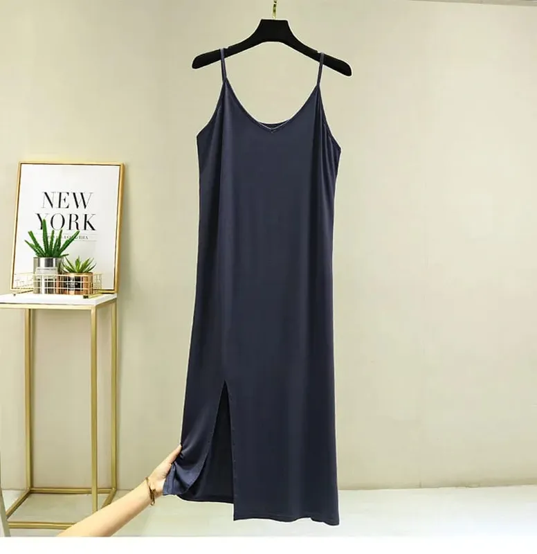 Womens Modal Volledige Slip Jurk Ondergoed Veststrap Solid Lange Onder Jurk Hemdje Slips Innerlijke Petticoat Vrouwen Intimates — image 10