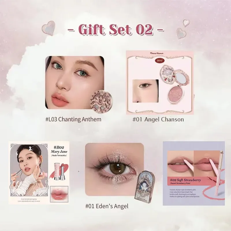 Flower Knows Kit per il trucco Set regalo completo per trucco professionale Sirena Angelo Evidenzia Cigno Rossetto Set da 5 pezzi