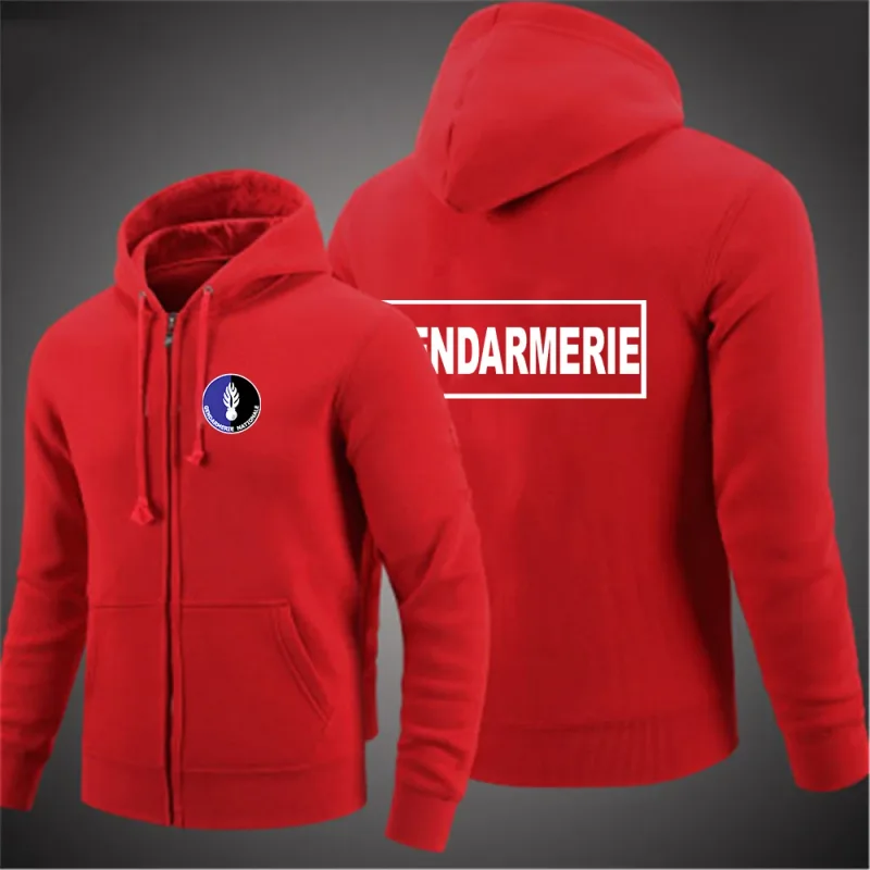 2025 Musim Semi Musim Gugur Gendarmerie Perancis Logo Dicetak Warna Solid Kesederhanaan Hoodie Pria Populer Kardigan Pakaian Jalanan Jaket Mantel — image 4