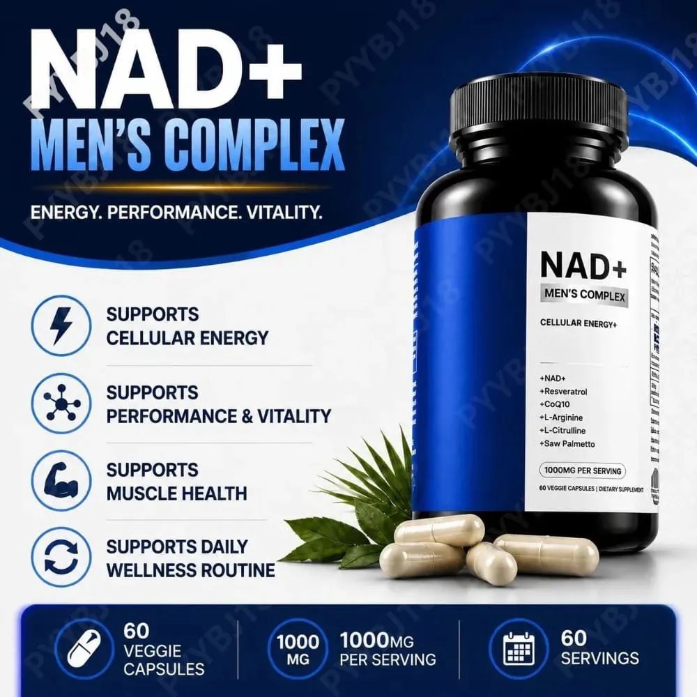NAD+ 남성용 복합 캡슐 1000mg, CoQ10 레스베라트롤 세포 에너지 및 활력 보충제가 근육 건강을 지원합니다 60개 — image 2