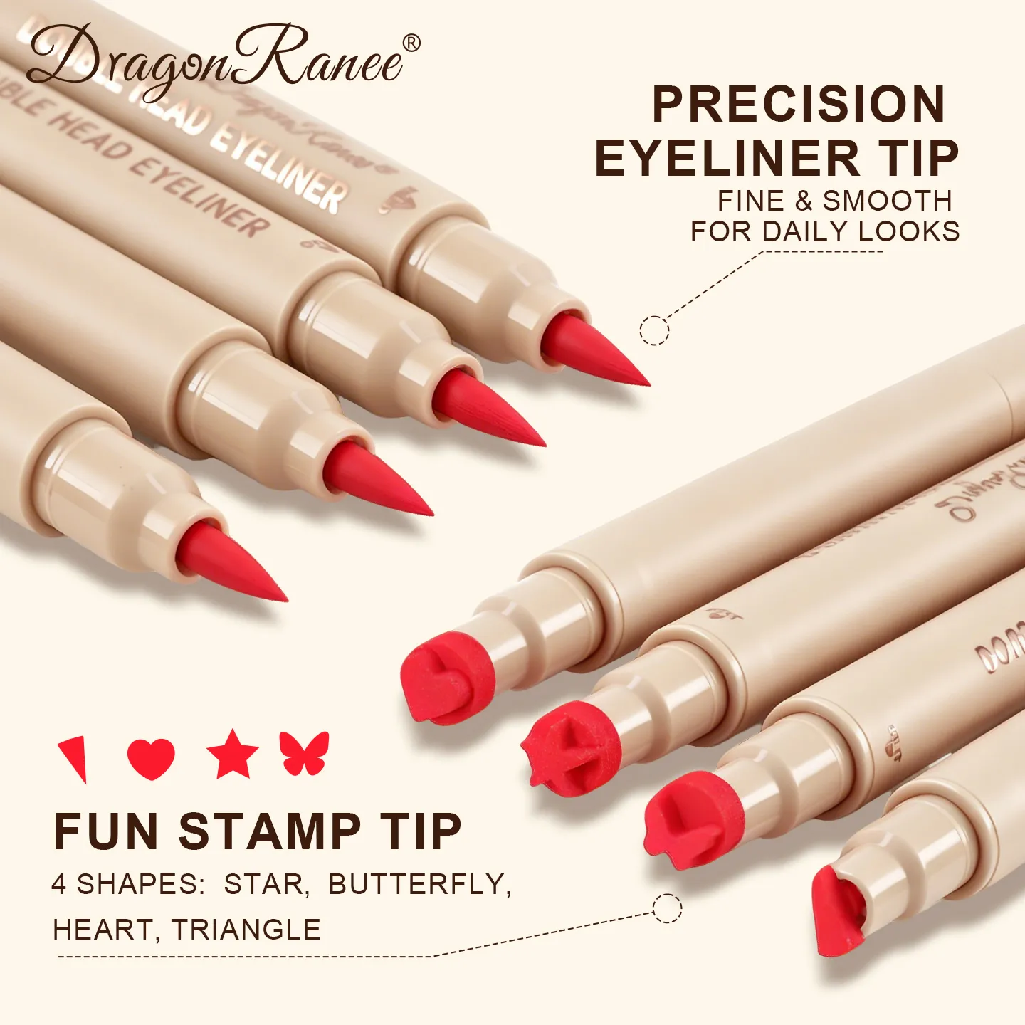 Double-ended Love Star Butterfly อายไลเนอร์กันน้ำ Smudge-Proof Quick Drying 2 in 1 ที่มีสีสัน Stamp Eye Line ปากกาแต่งหน้า — image 4