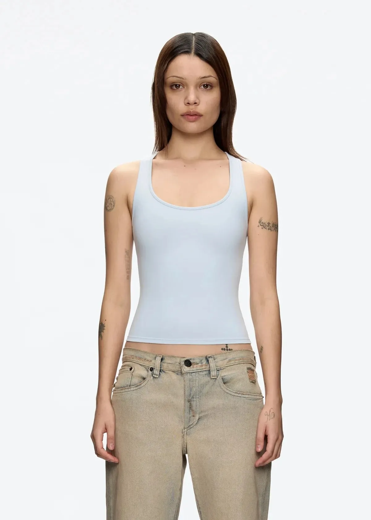 Débardeur classique en forme de X, dos nu, bleu bébé et gris brumeux, multicolore, confortable, taille élastique, ajustement serré, haut dos nu — image 4