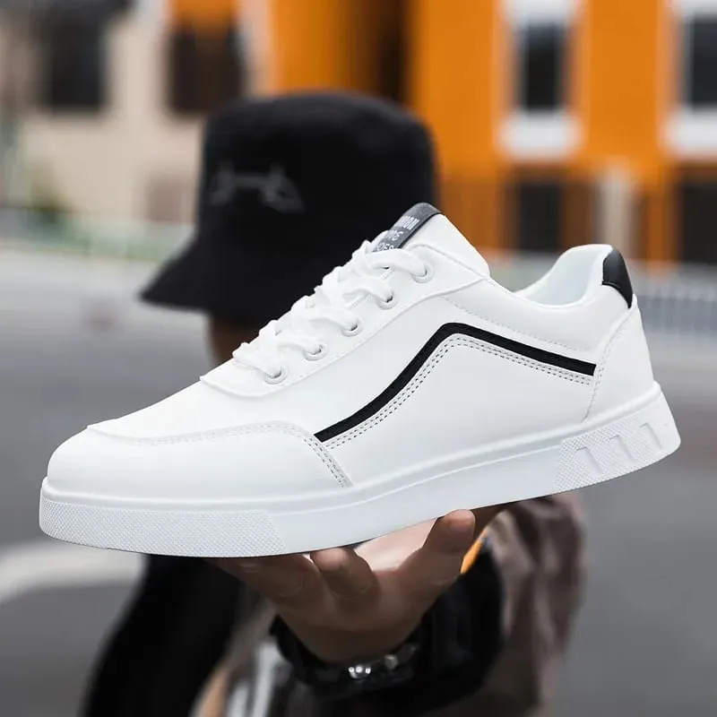Sneakers vulcanizzate bianche per uomo basse scarpe comode stringate moda taglie forti 39-48 autunno primavera — image 1