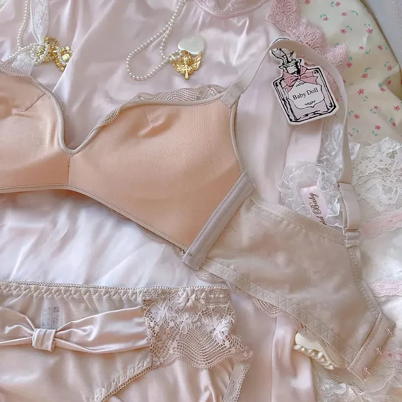 Pink princess thickened small chest big underwear female gathered modal latex lingerie panty suit bow no steel ring bra set — image 7