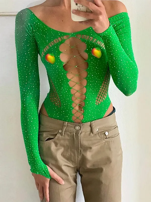 ดูผ่าน Sparkly ตาข่ายบอดี้สูทผู้หญิงแขนยาว Rhinestone Body Tops เจาะร้อนหญิงปาร์ตี้ไนท์คลับเซ็กซี่ชุดชั้นใน — image 13