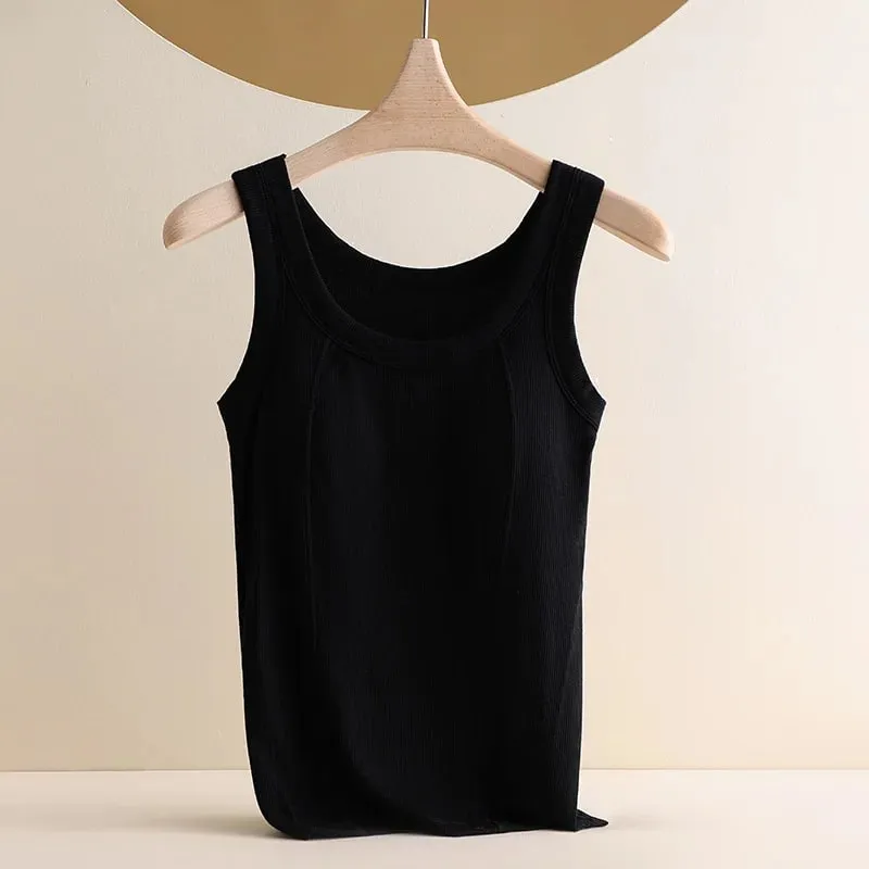 M-4XL für 45–105 kg, gefädeltes Baumwoll-Camisole-Top in Übergröße mit integriertem BH für Damen, modale, nahtlose Unterwäsche, Tank-Tops — image 11