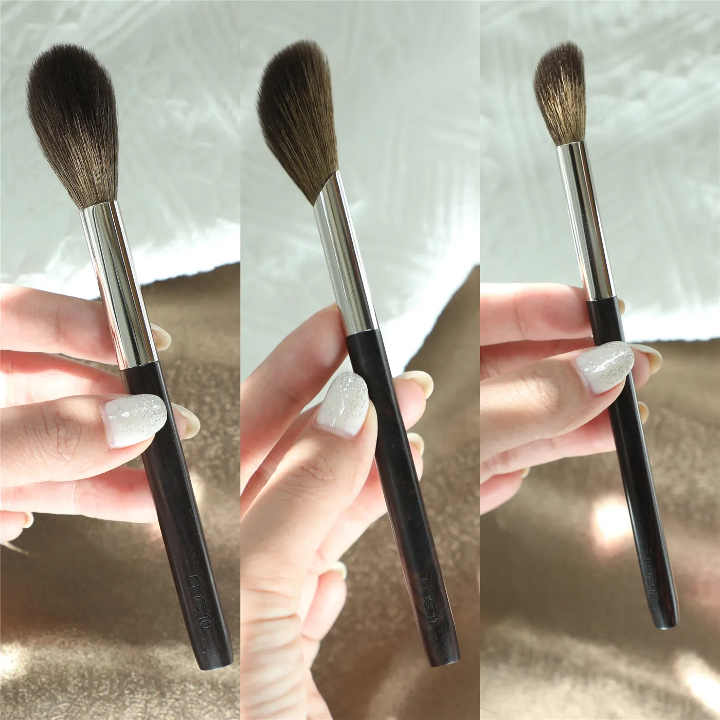 Profesionální ručně vyrobený štětec na make-up 1PC štětec na zvýrazňování tvářenek Štětce na make-up s měkkými kozími srstmi Saikoho s ebenovou dřevěnou rukojetí — image 5