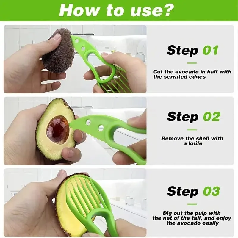 1pc 3 Dalam 1 Alat Penghiris Avokado Pelbagai Fungsi Alat Dapur Pemotong Pitters Avokado — image 8