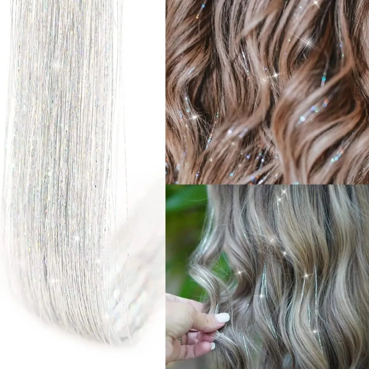 Farbe helle Seide Clip nahtlose Haarverlängerungen glitzernde Goldseide schillernde Laserdraht-Farbstreifen synthetische Perücken — image 4