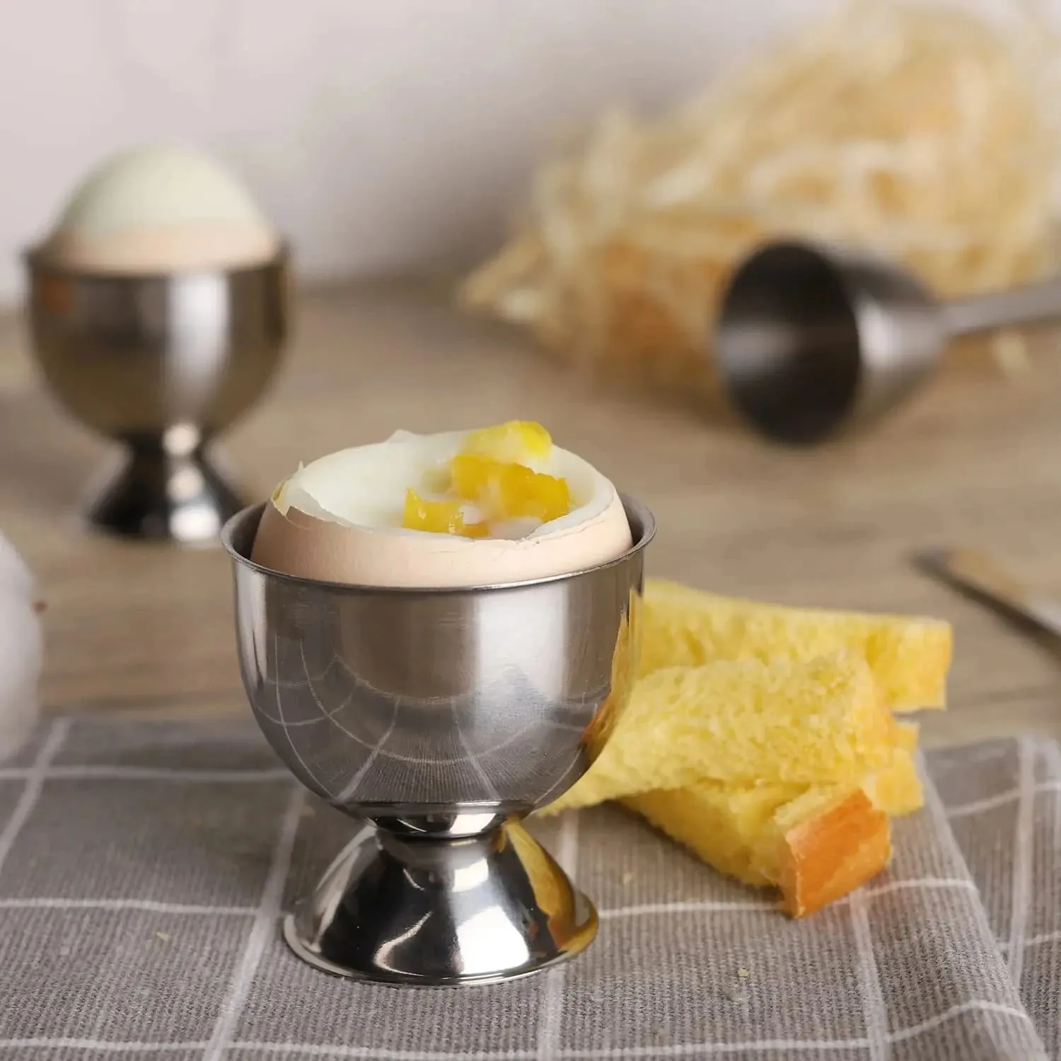 Set di portauova in acciaio inox, supporto per vassoio per uova sode, per colazione, brunch, utensili da cucina, set regalo di Natale, utensili da cucina — image 3