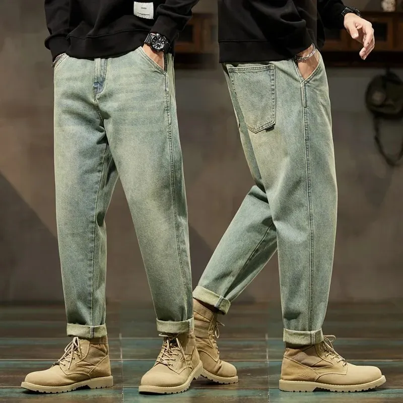 Mænds forår 2026 løse haremsbukser Denim Retro Solid Komfortable Harajuku lige jeans Simple Fashion Alsidige Cargo-bukser — image 1