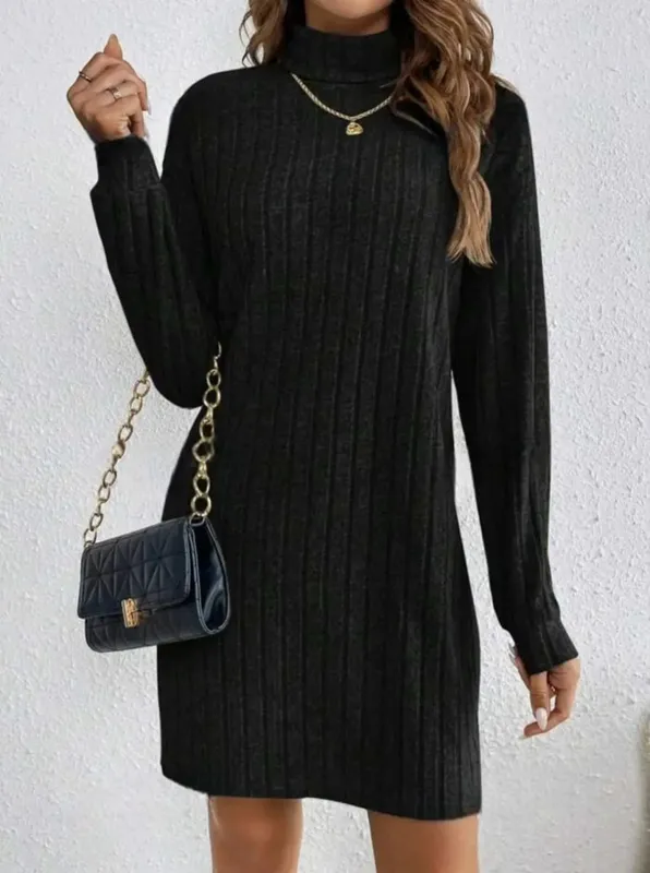 Robe décontractée à col roulé pour femme, manches longues, couleur unie, tricotée, nouvelle mode, ample, confortable, collection automne hiver 2024