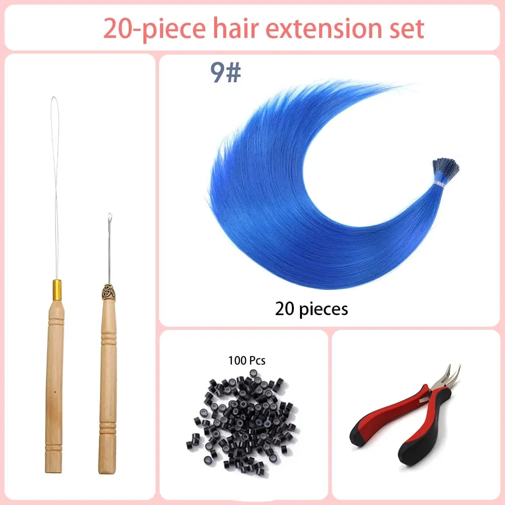 20 Strands/Pack Random Ten Colors Synthetic Colored I-Tip Stick Hair Extensions Straight Hair 16 Inch For Women High Temperature — image 17