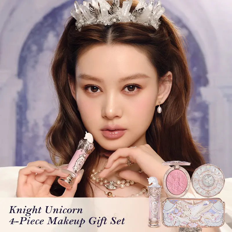 [جديد] مجموعة هدايا مجموعة Flower Knows Knight Unicorn تتضمن لوحة مكياج + أحمر شفاه + أحمر خدود + بودرة تثبيت سائبة