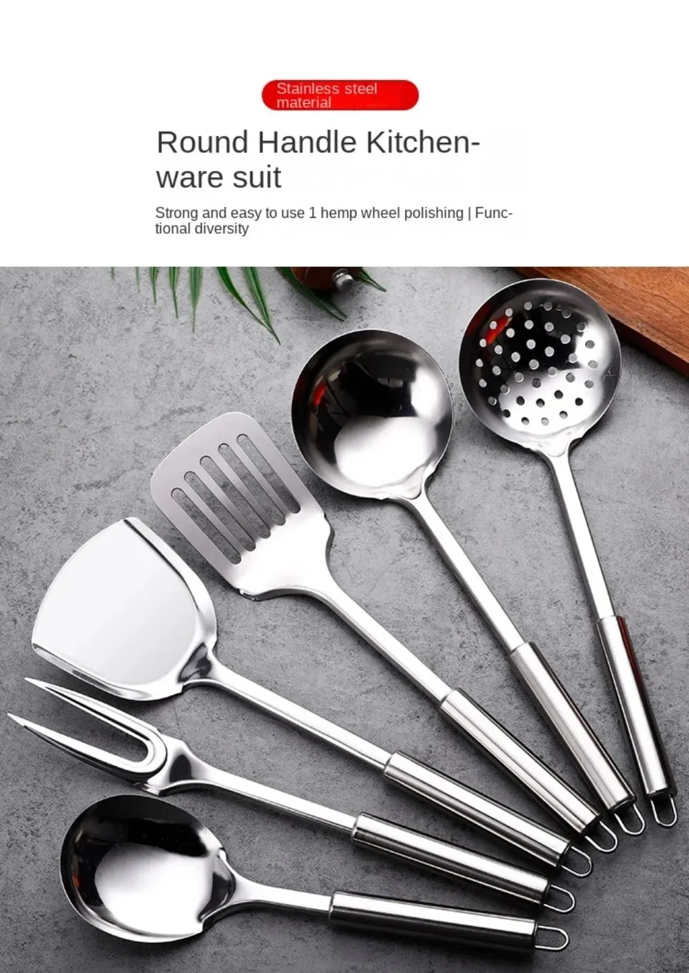 Langlebiger Wok-Spachtel aus Edelstahl mit langem Griff, Küchenhelfer, Küchenkochutensilien-Set, Reislöffel, Schöpfkelle, Kochutensilien — image 8