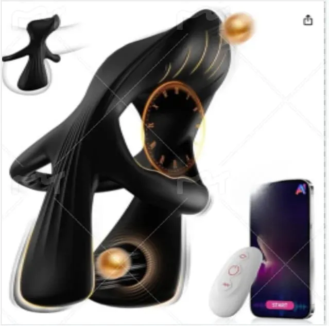 รีโมทคอนโทรลไร้สาย Vibrating ซิลิโคนชาย Intimate แหวน 9 โหมดการสั่นสะเทือน 3 มอเตอร์ APP ควบคุม AI เสียงกันน้ำคู่นวด