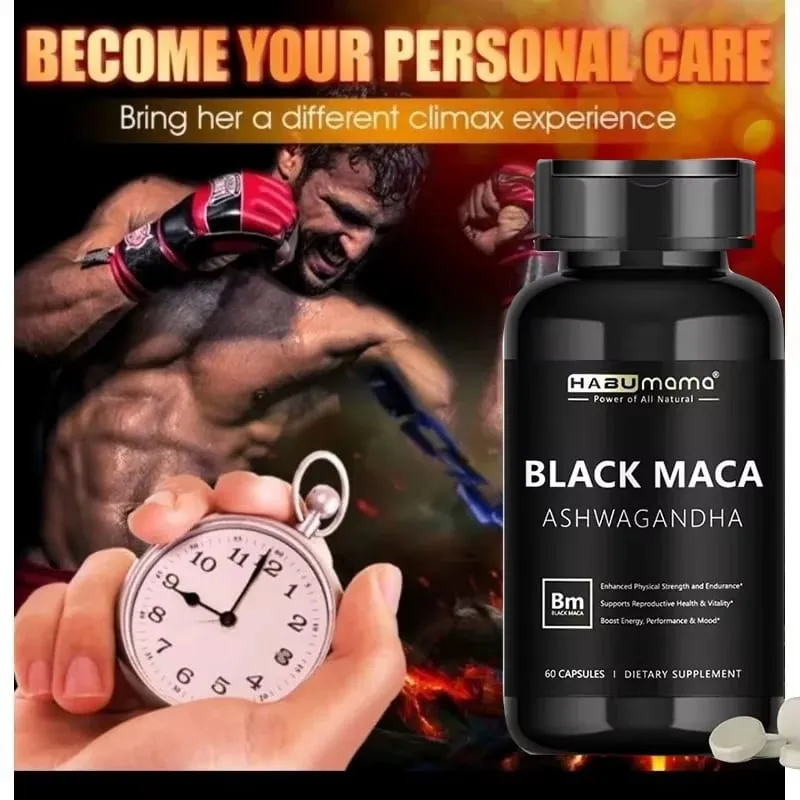 Black Maca Root + Ashwagandha Supplement for Men Stamina Control System Rock-Hard Performance Confidence Discreet Shipping — image 3