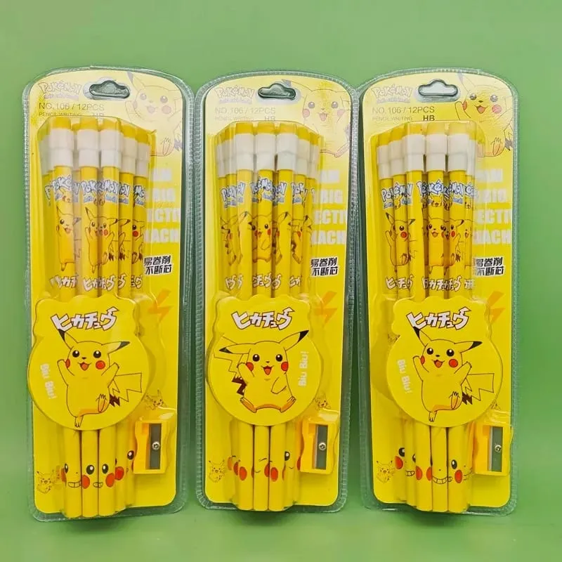 12 Stück Pokémon-Bleistift mit Radiergummi, Anspitzer, niedliches Pikachu, Anime-Figur, Schulbedarf, Büro, Schreibwaren, Kawaii-Werkzeuge, Geschenke — image 5