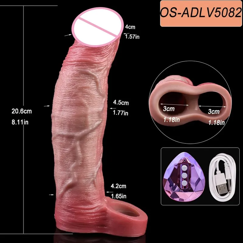 Ultra Realistic Vibrating Penis Sleeve Soft Silicone Hollow Cock Extender Vibration Adult Toy For 18+ Couples Sex Pleasure