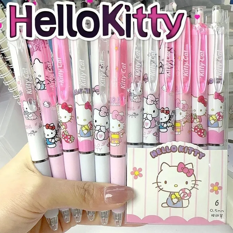 6 Stück/Set Hello Kitty Melody Limited Edition, hochwertiger Gelstift, Cartoon-Serie, schwarz, 0,5 mm, für Studenten/Büro, tägliches Briefpapier — image 3