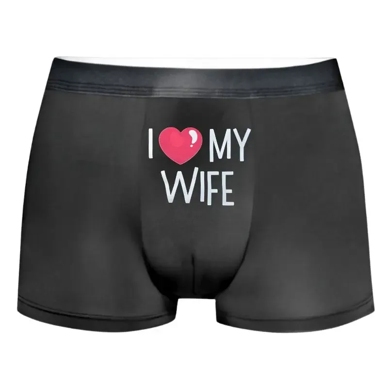 ผู้ชาย "I LOVE MY WIFE" โรแมนติกกางเกงบ็อกเซอร์ยืดนุ่มสบายชุดชั้นในทุกวัน, สามีของขวัญ Casual Boxer Hombre ผู้ชาย