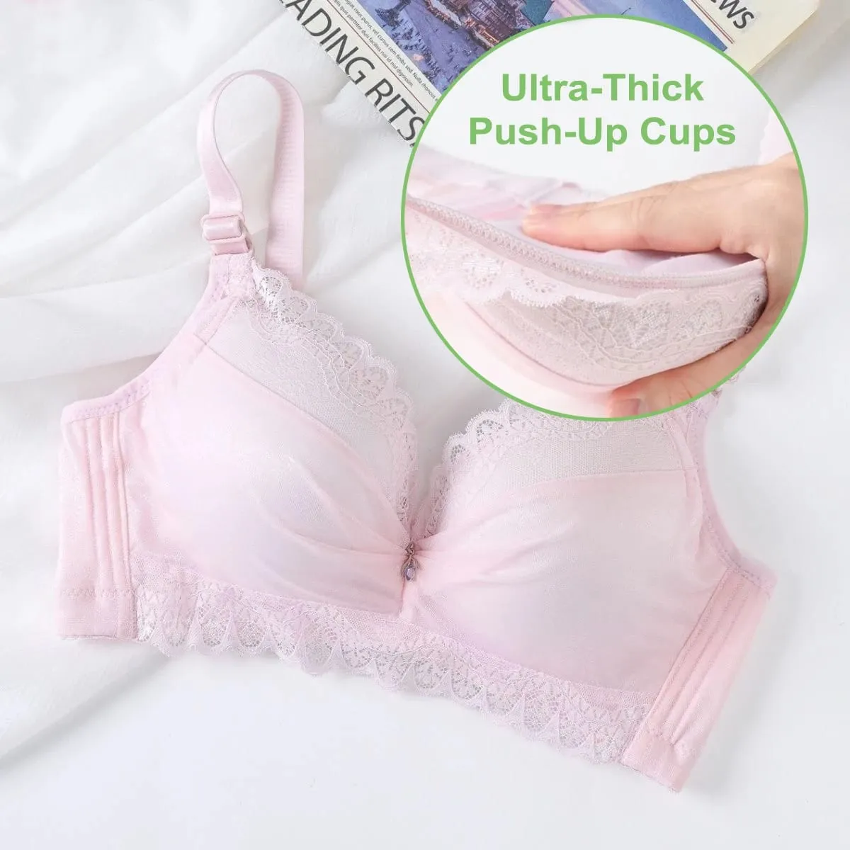 Ultra silná 8cm podprsenka push-up s krajkou Bezdrátové plné pokrytí spodního prádla boční podpora pro košíčky A/B ženy — image 7