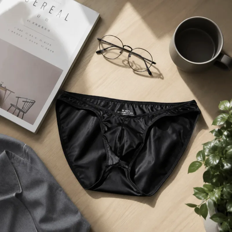 Bequeme U-Pouch-Unterwäsche für Herren mit niedriger Taille, atmungsaktiv, nahtlos, Satin-Seiden-Slip, schmaler Gürtel, Dessous, Eisseiden-Höschen, Sport — image 3