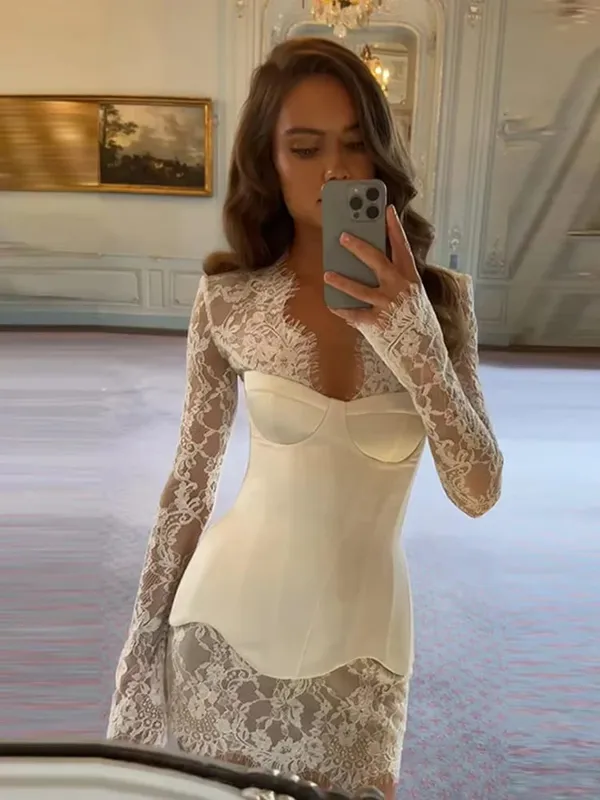 Solid Satin Lace Corset Mini Dress Women Sexy Spaghetti Strap Sheer Panel Slim Fit Short Dresses 2026 Trendy Lady Night Out Wear — image 10
