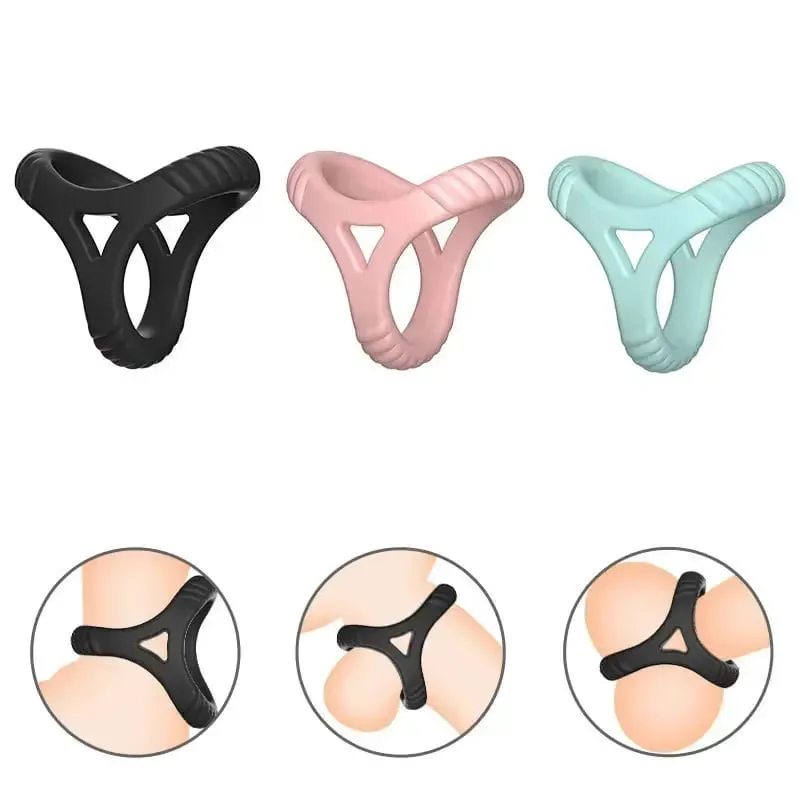 3 Holes Penis Cock Ring Sex Toys For Man Delay Ejaculation Erection Dick Enlarger Reusable Semen Cock Rings Stretcher Massager — image 3