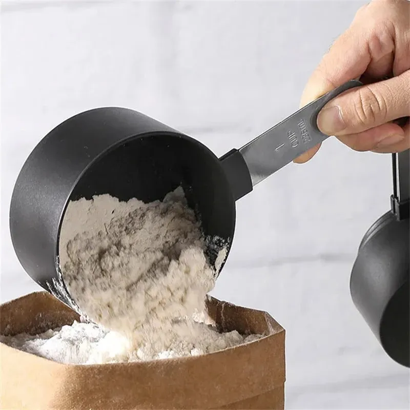 4/8 Cái/bộ Cốc Đo Đa Năng Bằng Nhựa Muỗng Đo Lường Tay Cầm Bằng Thép Không Gỉ Với Dụng Cụ Làm Bánh Đo Tốt Nghiệp — image 3