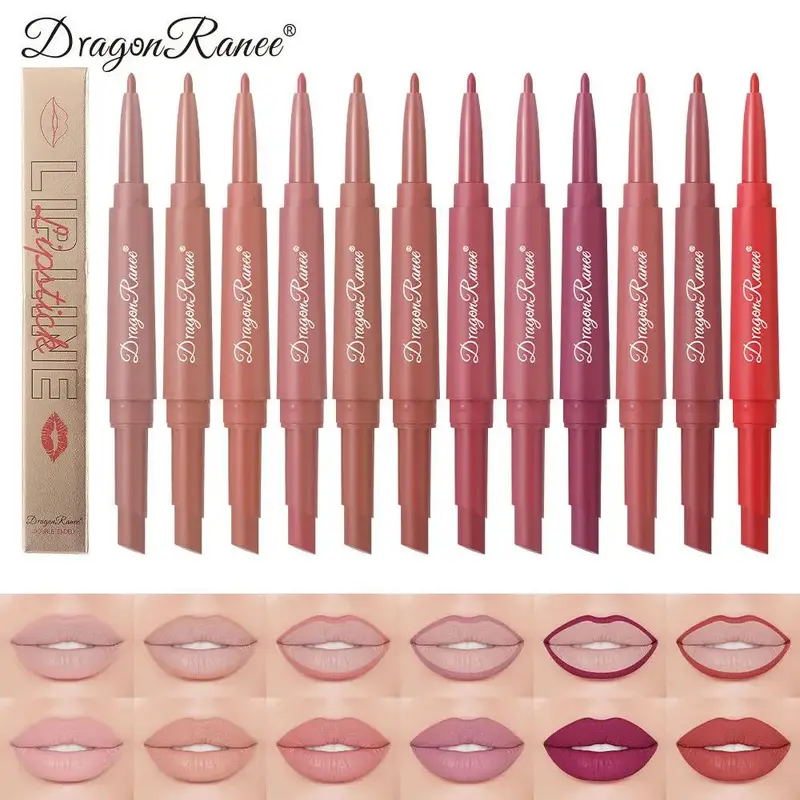 Double Head Matte Lip Liner Pencil 2 in 1 Long Lasting Waterproof Nude Red Lipstick Brighten Outline Makeup Stick — image 2
