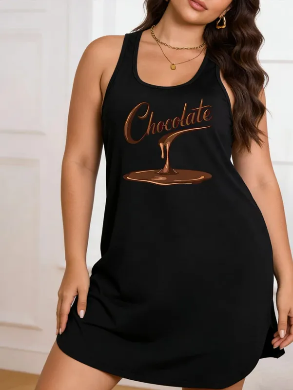 Großes Damen-Pulloverkleid mit Rundhalsausschnitt und „Chocolate“-Aufdruck, eng anliegendem und bequemem Design, geeignet für den Alltag